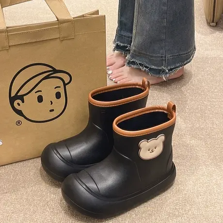 新款雨鞋女学生成人户外穿水鞋卡通可爱小熊防滑防水雨天短筒雨靴商品大图