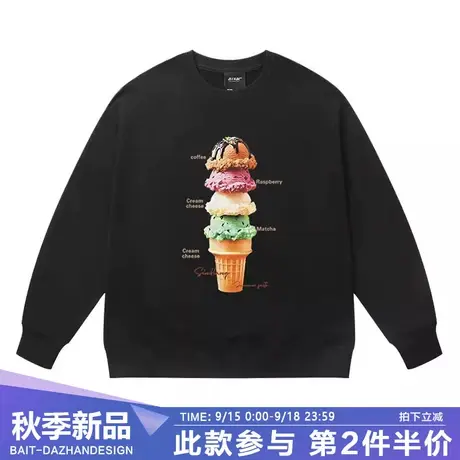 美式趣味冰淇淋印花oversize圆领卫衣宽松潮流情侣款套头上衣商品大图