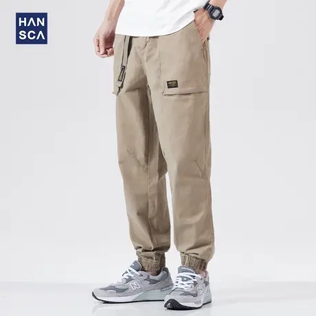 汉斯卡休闲裤男春季宽松直筒青少年复古潮流百搭束脚日系工装长裤商品大图