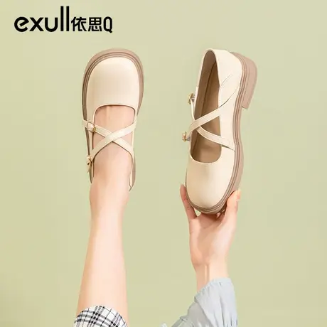 依思q乐福鞋女2024年春季新款浅口粗跟单鞋法式复古玛丽珍鞋子女商品大图