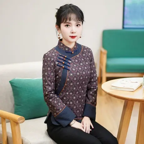 筠雅唐装女中式上衣女中国风改良外套冬装新款夹棉高级女装23J675图片