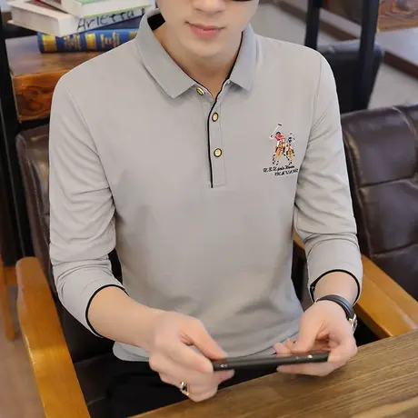 春天有领子t恤男士衬衫领衣服长袖翻领Polo衫大码休闲带领子体恤图片