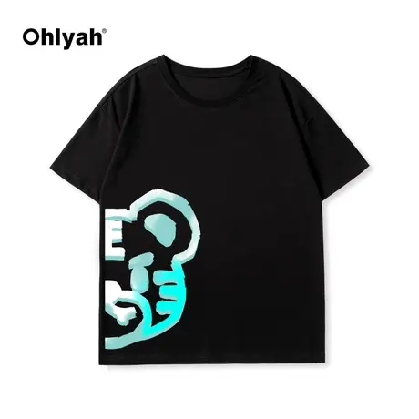 Ohlyah潮牌情侣短袖T恤女2023春夏新款潮流圆领纯棉宽松上衣男女图片