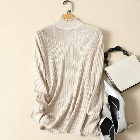 春装2023年新款蕾丝拼接半高领女士内搭针织显瘦洋气打底衫毛衣女商品大图