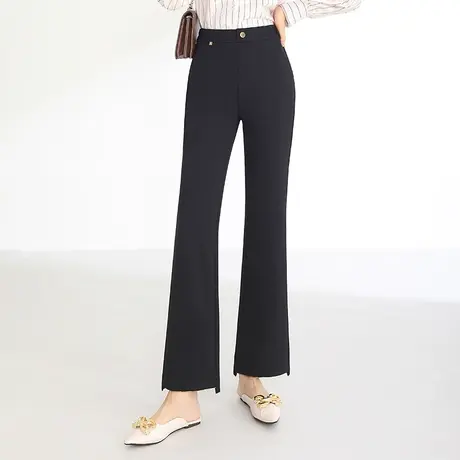 黑色直筒微喇裤女2023秋季新款垂感显瘦职业女裤休闲裤气质喇叭裤商品大图