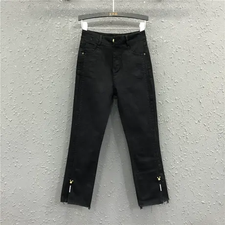 黑色烟管裤小个子牛仔裤女23春季新款欧货时尚休闲高腰直筒小脚裤商品大图