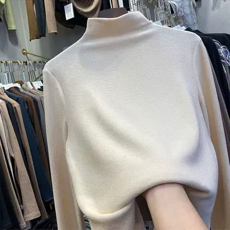 秋冬阳离子半高领双面德绒百搭加绒洋气上衣保暖长袖内搭打底衫女商品大图