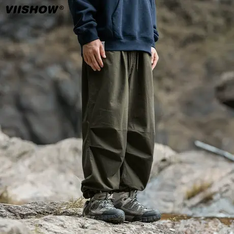 VIISHOW美式街头阔腿伞兵工装裤男潮牌复古宽松机能冲锋纸袋裤商品大图