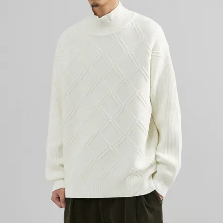 奕飏男装秋冬季情侣加厚半高领毛衣男士中领针织打底衫上衣外套潮商品大图