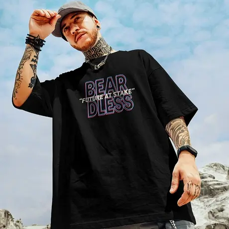 纯棉胖子体恤短袖T恤男宽松潮牌字母印花夏季简约休闲大码半袖ins图片