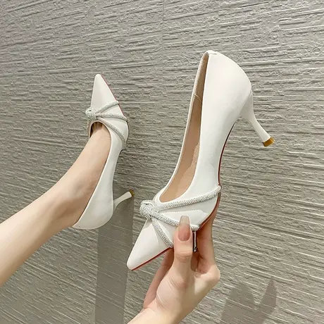 法式高跟鞋女设计感小众2023年秋冬新款水钻细跟尖头单鞋气质名媛图片