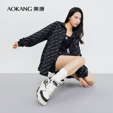奥康女鞋春秋季新款复古拼色滑板鞋百搭闪电标休闲运动风面包鞋图片