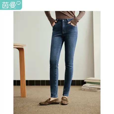 加绒小脚牛仔裤2023冬女装新款复古松紧中高腰遮胯显瘦长裤商品大图