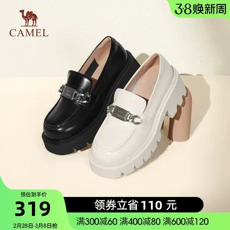 骆驼女鞋2024春季新款都市时尚休闲百搭厚底单鞋优雅复古乐福鞋女图片
