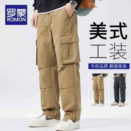 罗蒙工装裤男士春秋季纯棉美式复古潮牌宽松直筒休闲长裤高街裤子图片