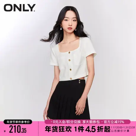 ONLY2023冬季新款时尚通勤风方领短款短袖白衬衫女|123204004商品大图