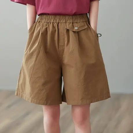 dza 高腰显瘦短款休闲裤女2023夏季全棉直筒裤短裤宽松百搭阔腿裤商品大图