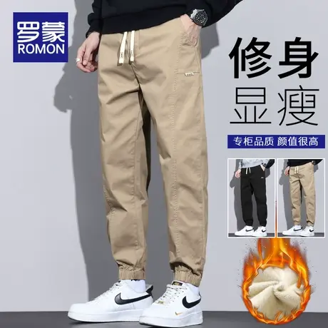 罗蒙加绒加厚纯棉工装裤子男士秋冬2023新款宽松束脚保暖休闲长裤商品大图