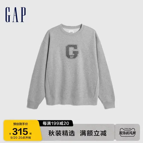 Gap男女装秋冬2023新款LOGO碳素软磨抓绒卫衣762323宽松运动上衣图片
