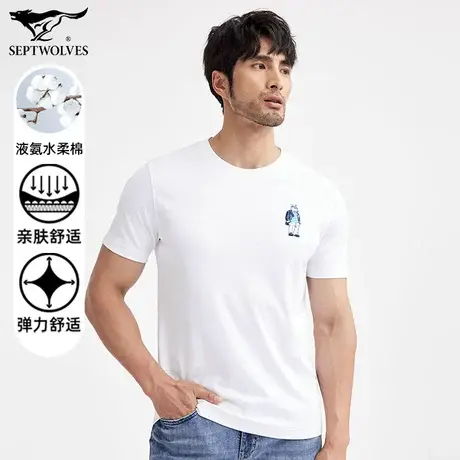 七匹狼狼族生活圆领套头短T男夏季液氨水柔棉百搭职场星期T上衣商品大图