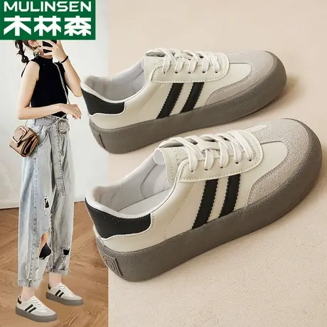 木林森秋季女鞋百搭平底板鞋2024新款德训鞋复古休闲运动小白鞋女图片