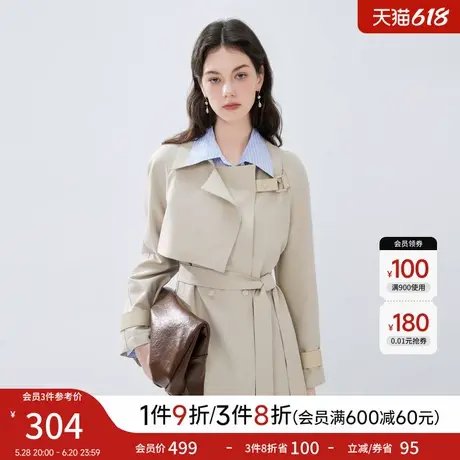 秋水伊人时尚休闲翻领中长款风衣外套2025春季新款女装百搭上衣图片