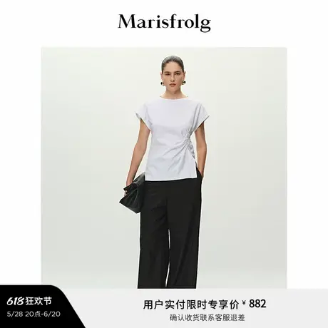 【精简衣橱】Marisfrolg玛丝菲尔2025夏新款前片开衩系带抽褶T恤商品大图
