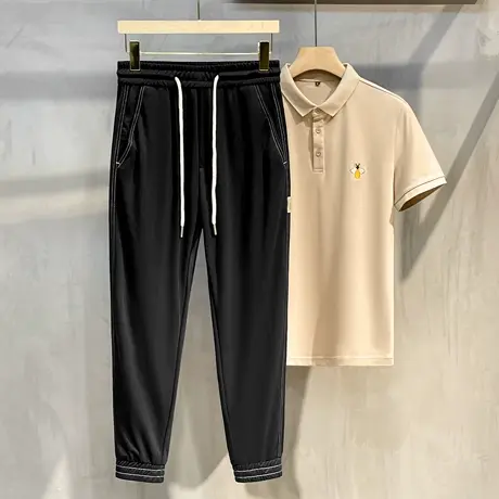 夏季冰丝运动休闲裤男修身小脚浅灰薄款九分裤天丝黑色束脚男裤子商品大图