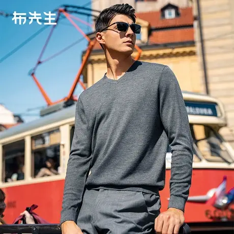 MrBu布先生V领套头羊毛衫2025早春简约纯色长袖羊毛t恤男BT15359图片