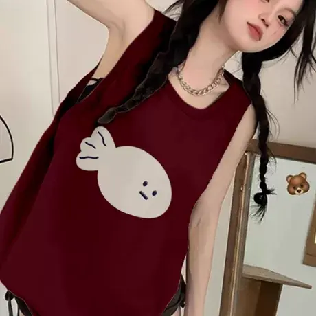 纯棉吊带运动背心无袖t恤女夏季外穿高级感慵懒风宽松篮球服上衣图片