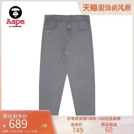 Aape旗舰店男装春夏字母刺绣猿颜纯色廓形牛仔长裤6946XXK商品大图