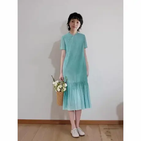 爵莱菲大码轻簿精细工艺新中式连衣裙女2025夏季新款文艺气质长裙商品大图