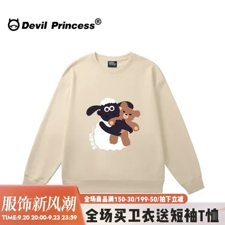 美式复古卡通潮牌超火杏色卫衣女2023新款大版宽松无性别穿搭上衣商品大图