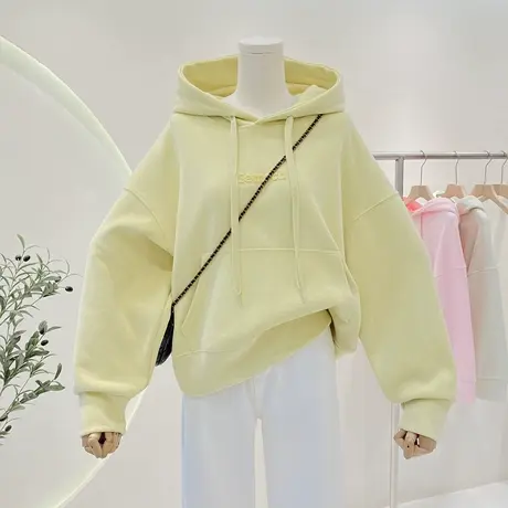 字母简约连帽卫衣女百搭2023春季新款设计感小众宽松慵懒上衣外套商品大图