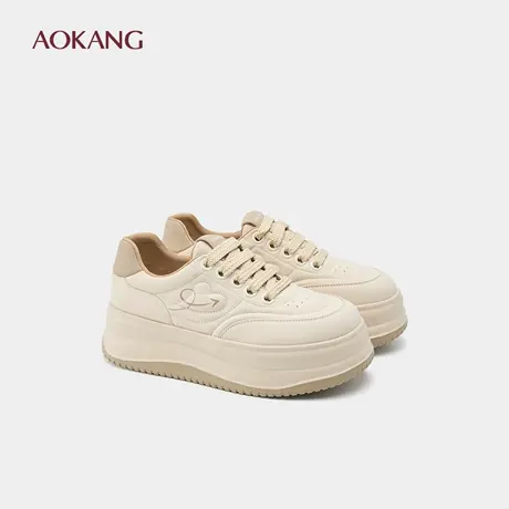 奥康 女鞋2025秋季板鞋圆头系带美萌面包鞋增高休闲鞋门店发货图片