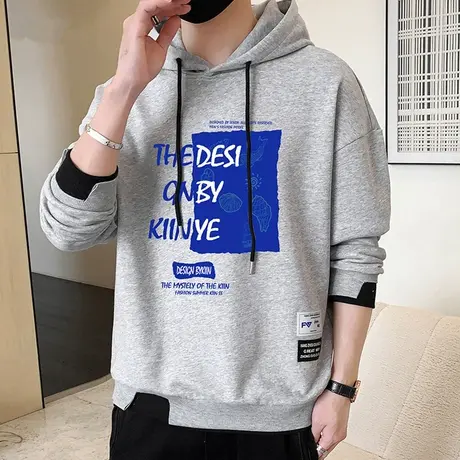 潮牌宽松男士卫衣2023春秋新款连帽衫美式初中学生印花青少年长袖商品大图