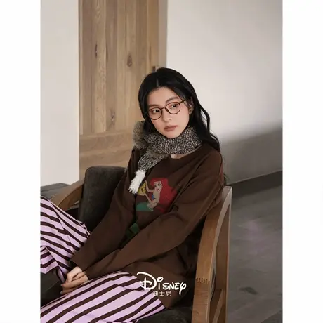 迪士尼春秋新款睡衣女长袖条纹长裤柔软棉家居服甜美少女大码套装商品大图