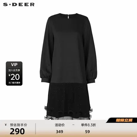 sdeer圣迪奥女装时尚圆领网纱不规则连衣裙S244Z1205图片