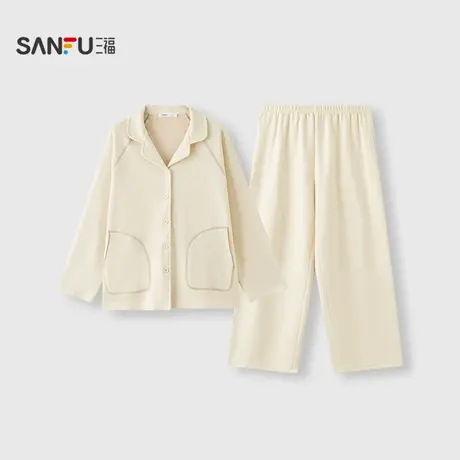 三福女冬季保暖绒感家居服 舒适简约风宽松睡衣套装女508326商品大图