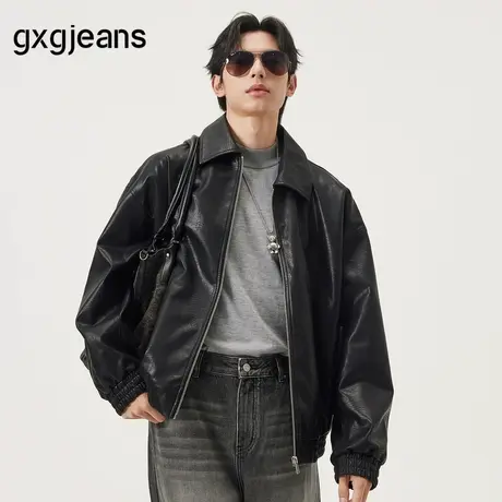 gxg.jeans男装  pu皮简约休闲时尚宽松翻领夹克外套男士 25秋新品商品大图