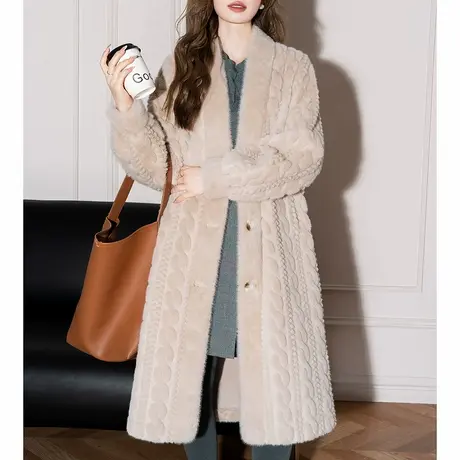 唐狮秋冬长款保暖仿皮草外套麻花设计高级感时尚气质上衣TM图片