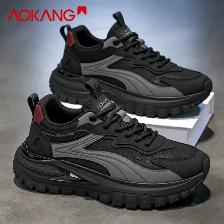 奥康男鞋2026新款春季厚底耐磨增高运动鞋男士休闲百搭黑色老爹鞋商品大图