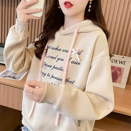 连帽卫衣女2023新款秋冬季韩版宽松加绒加厚小个子设计感小众外套商品大图