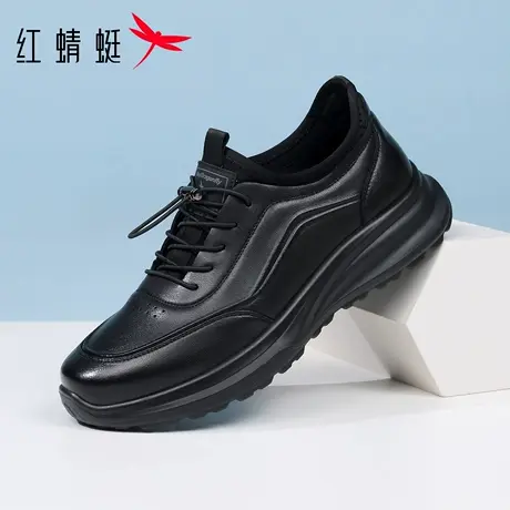 红蜻蜓男鞋新款黑色鞋子男士休闲运动鞋皮鞋男真皮皮面防水软底潮商品大图