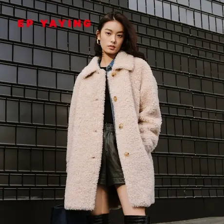 [美利奴羊毛]EP雅莹女 环保皮草长款澳毛大衣外套 2023秋冬8610A图片