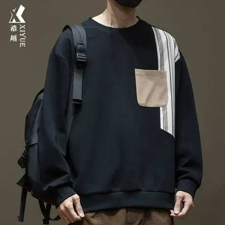 希越双面棉重磅400g拼接卫衣男士无帽秋冬季日系青年宽松大码打底商品大图