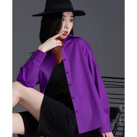 紫色衬衣高级感衬衫上衣女外套宽松2023秋季新款开衫长袖独特别致图片