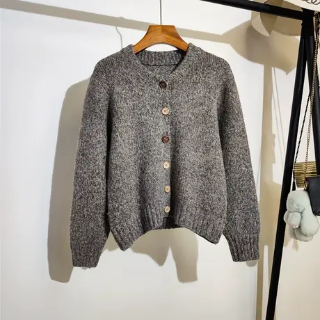 短款毛衣开衫外套女秋冬2023新款韩版v领宽松休闲百搭针织衫上衣图片