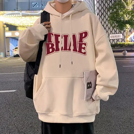 纯棉字母卫衣男秋冬季连帽宽松百搭上衣美式高街hiphop情侣外套商品大图