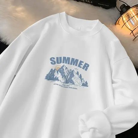 450g重磅卫衣男秋冬款摇粒绒加厚圆领长袖t恤无帽上衣服日系潮牌商品大图